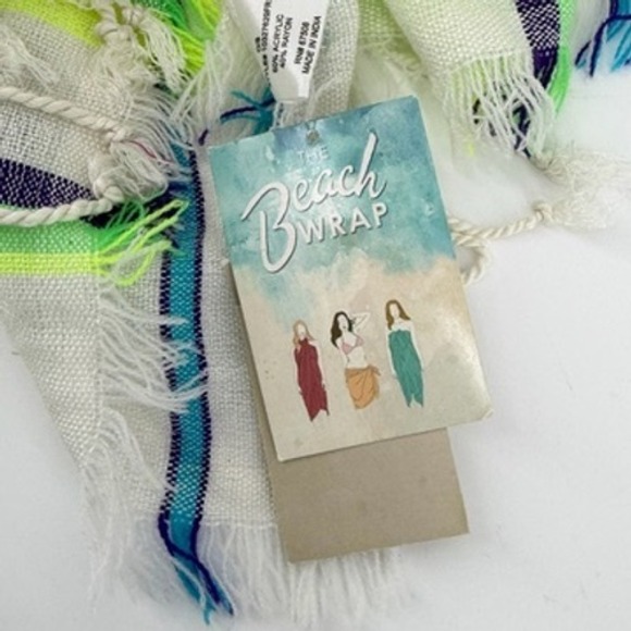 Francesca's Beach Wrap Striped Scarf Coverup Lightweight Neon‎ Green Blue Boho - Picture 4 of 7
